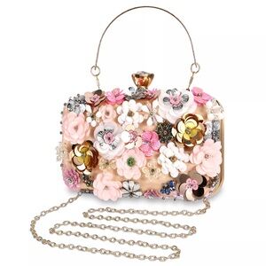 NEW, ready for gifting!! SPECTACULAR flower Embellished Clutch with Chain Strap